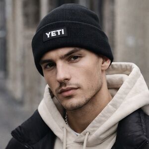 YETI Black Beanie with Logo NWT